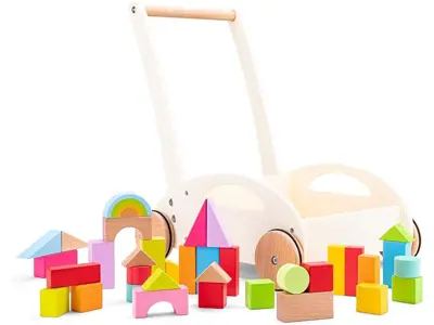 labebe Andador de bebé con rueda, caminador de actividades de madera 3 en 1  para niños de 1 a 3 años, juguete de madera para empujar, juguete para